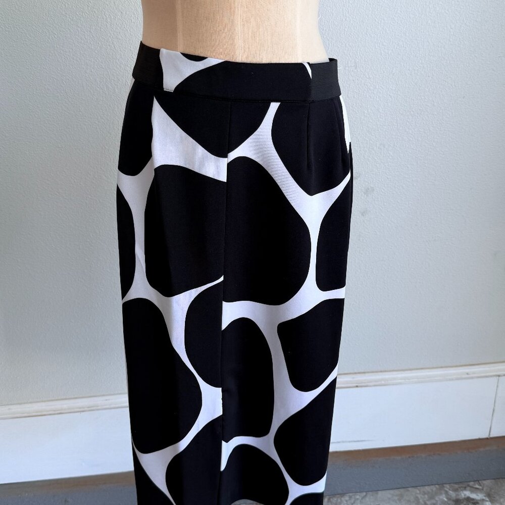Black & White Abstract  Cow Print  Midi Skirt  Knee-Length